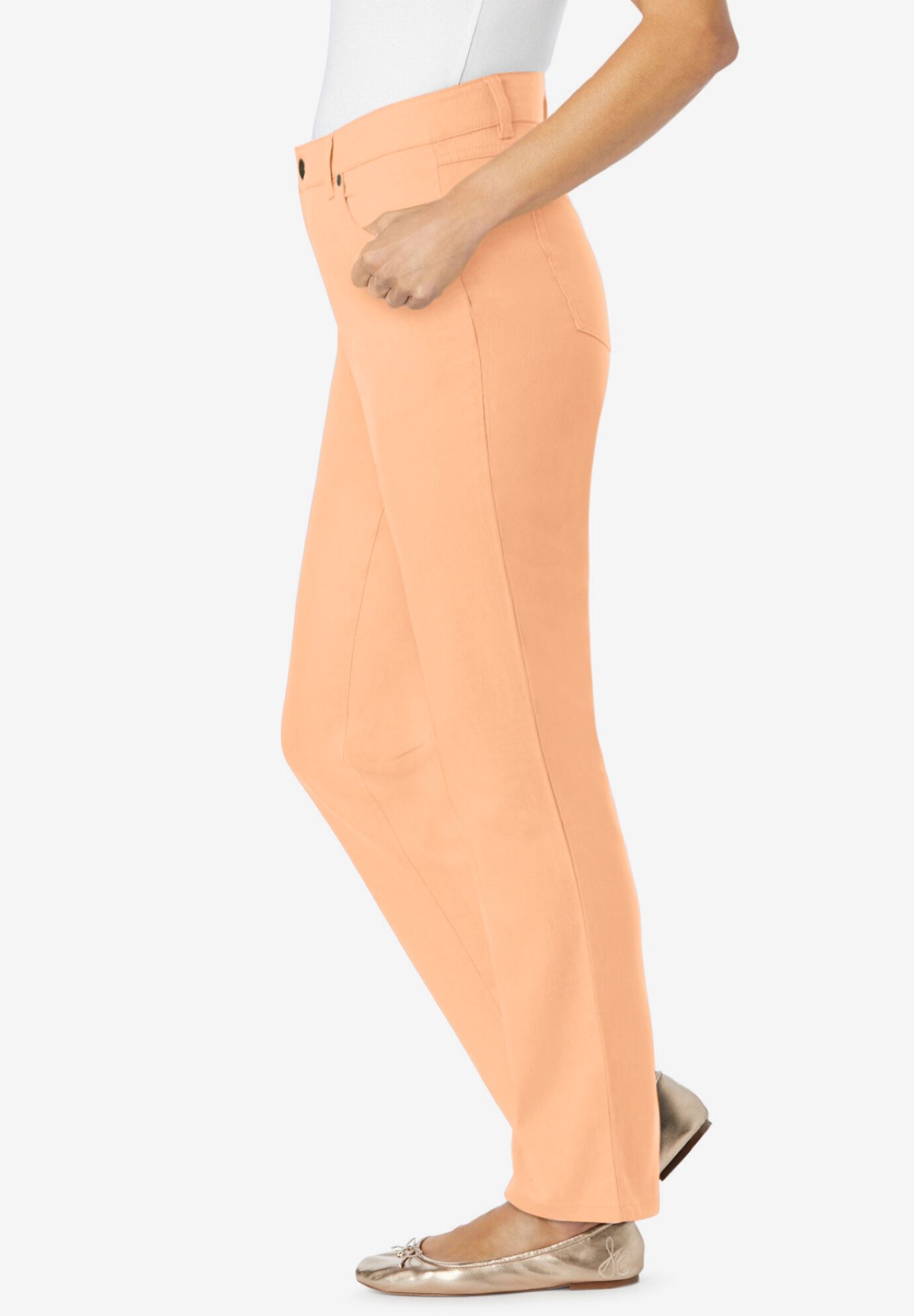 Straight-Leg Stretch Denim Five-Pocket Jeans, PEACH FUZZ, alternate image number 2