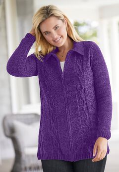 Chenille Zip Cable Cardigan