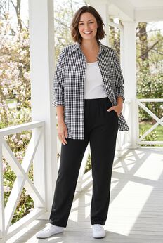 7-Day Straight-Leg Elastic-Waist Stretchy Knit Pant