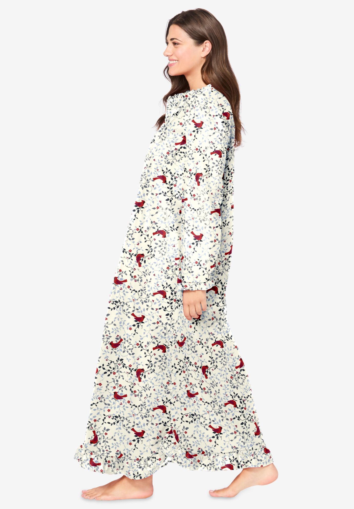 Cozy Long Flannel Nightgown for Women Classic Red Cardinals Woman Within