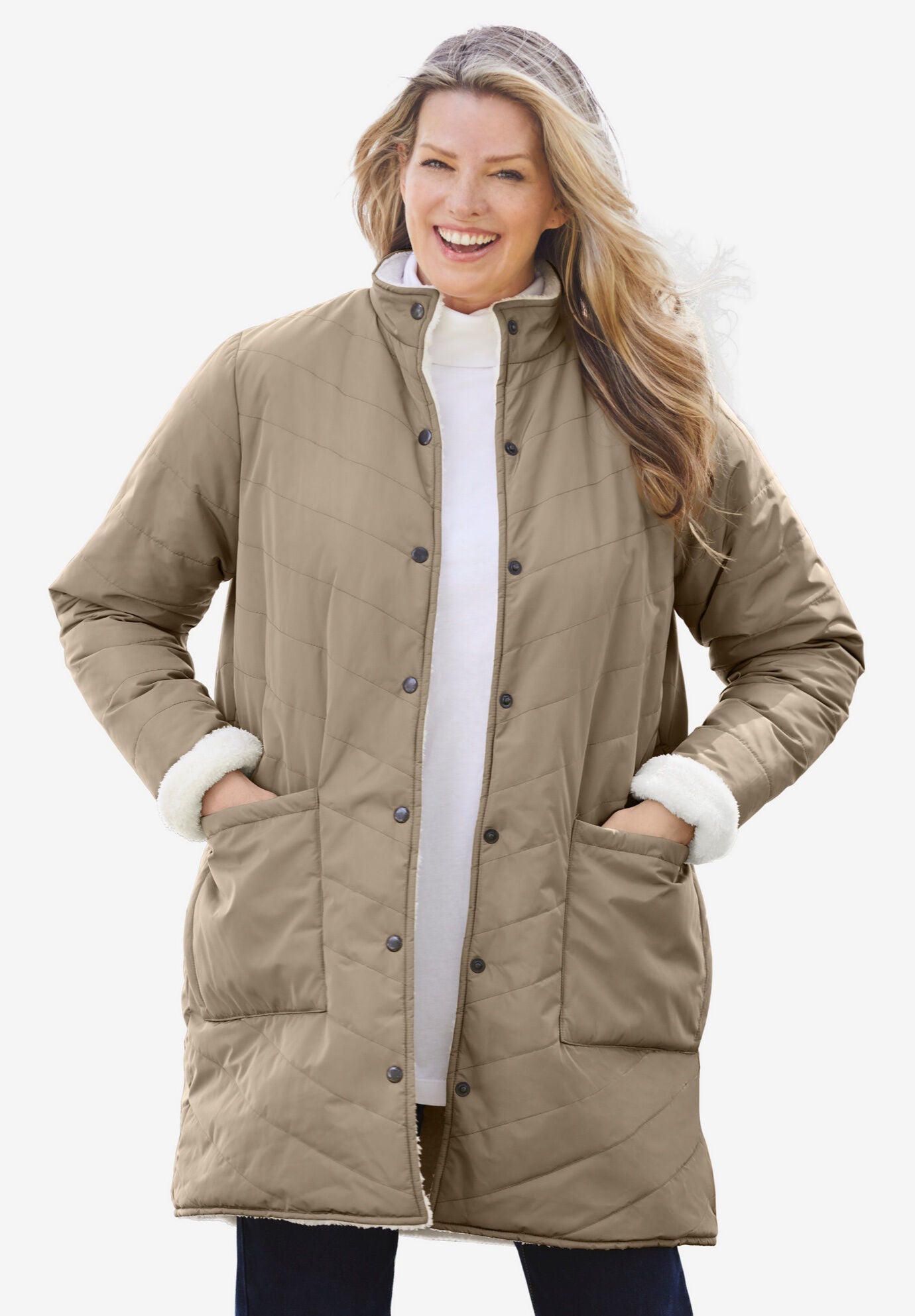 Woman within discount puffer jacket