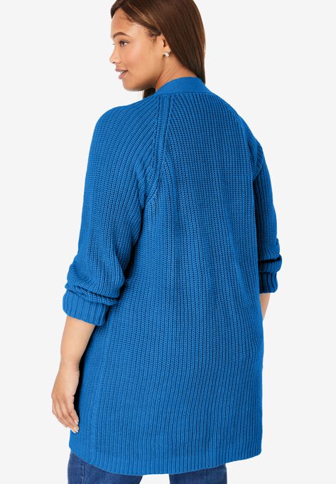 Long-Sleeve Shaker Cardigan Sweater, , on-hover image number null