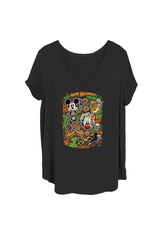 Spooky Micky Text V-Neck T-Shirt, BLACK, hi-res image number null