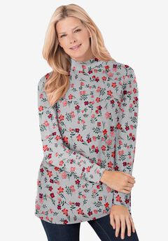 Perfect Printed Long-Sleeve Mockneck Tee