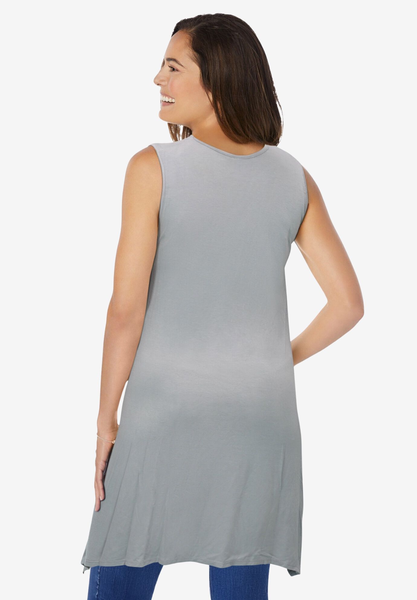 Sleeveless Hanky Hem Tunic, GUNMETAL TEXTURE STRIPE, on-hover image number 1