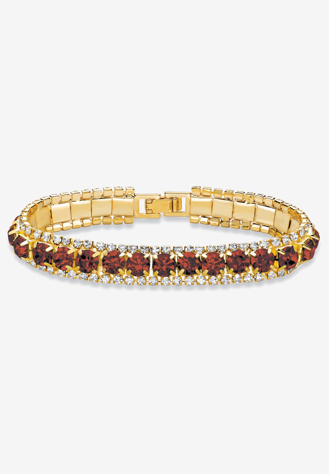 Gold Tone Tennis Bracelet (10mm), Round Birthstones and Crystal, 7 inches, JANUARY, hi-res image number 0
