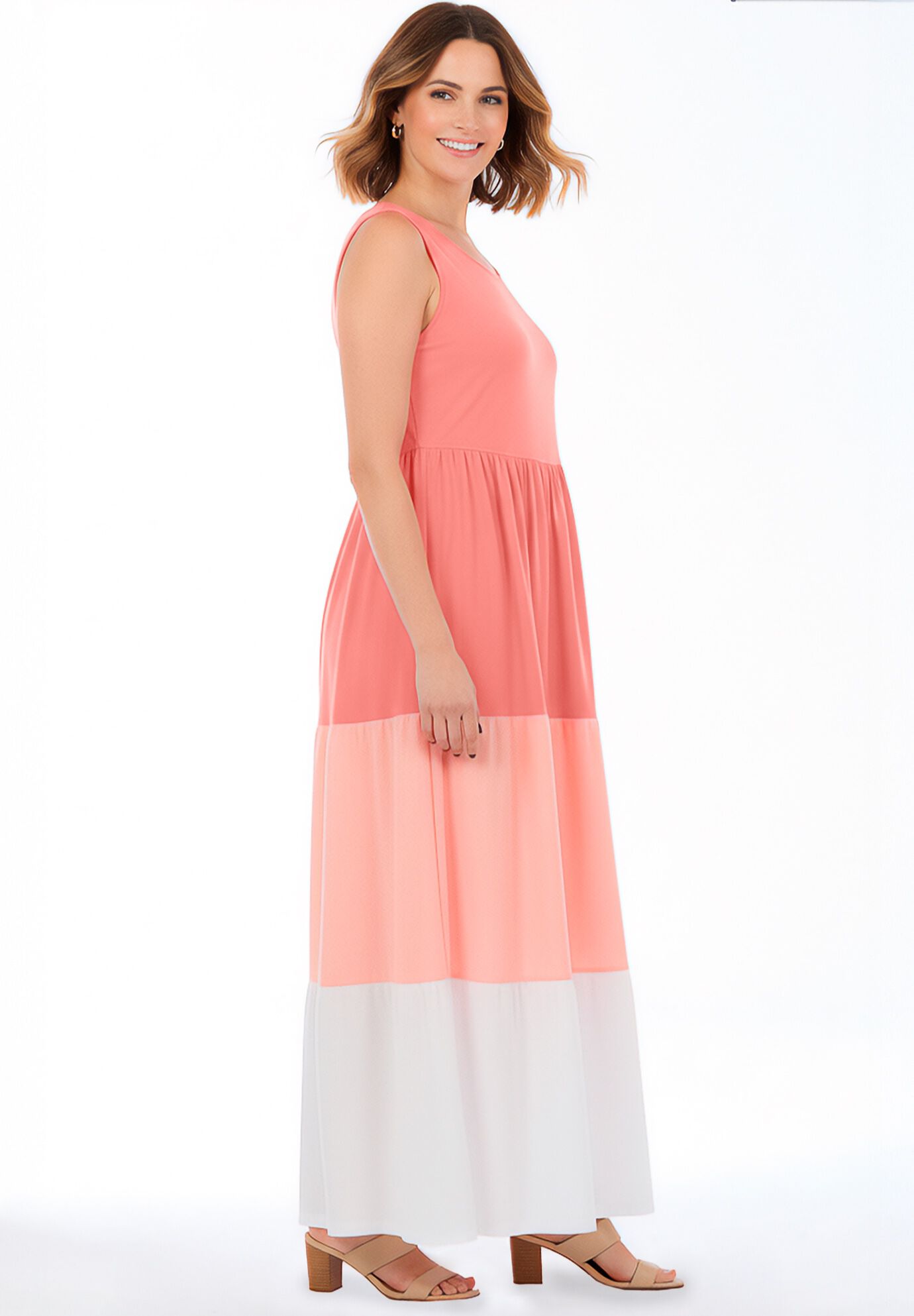 Colorblock Tiered Dress, SWEET CORAL COLORBLOCK, alternate image number 2
