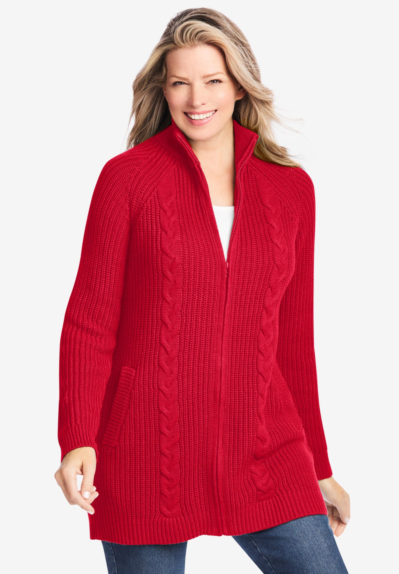 Cabled Zip Front Cardigan Woman Within