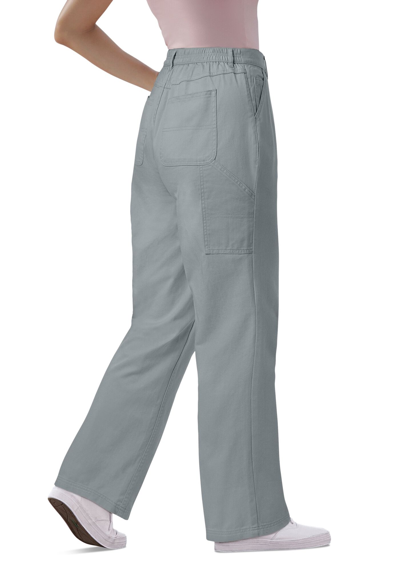 Back-Elastic All-Cotton Denim Carpenter Jeans, GUNMETAL, alternate image number 2