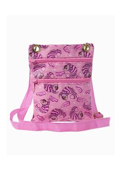 Disney Alice in Wonderland Cheshire Cat Passport Bag Crossbody Purse Travel Pink
