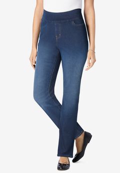 Flex-Fit Pull-On Straight-Leg Gap-Free Stretch Denim Jeans