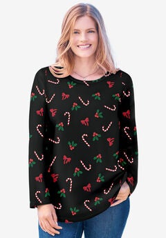 Perfect Printed Long-Sleeve Crewneck Tee