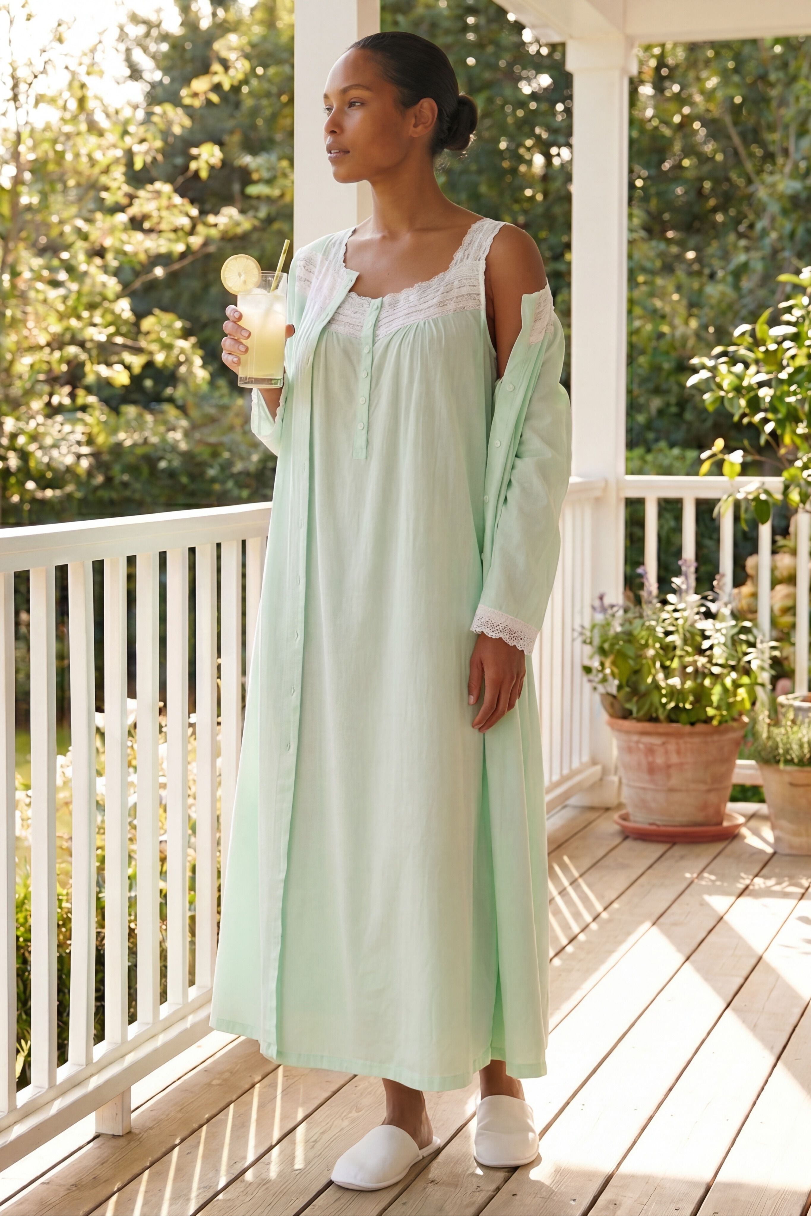 Long 2-Piece Cabbage-Rose Peignoir Set, , alternate image number 4