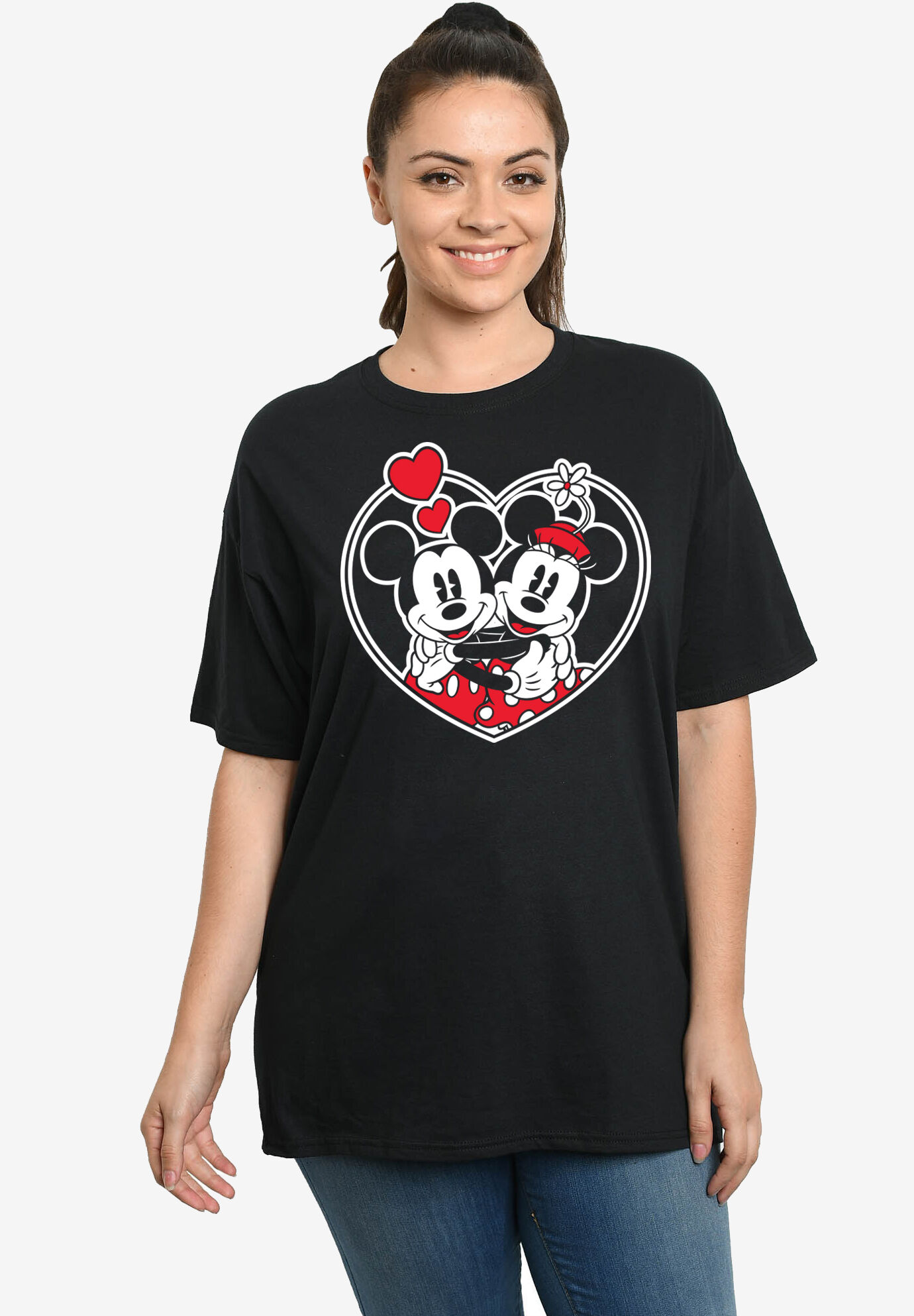 Disney Classic Mickey & Minnie Mouse Hugs Womens Pajama T Shirt Top Grey 