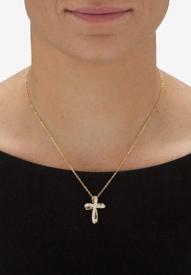 Yellow Gold-Plated Cross Pendant with Genuine Diamond Accent on 18 inches Chain, , alternate image number 2