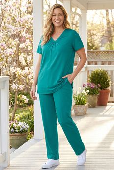 7-Day Straight-Leg Elastic-Waist Stretchy Knit Pant