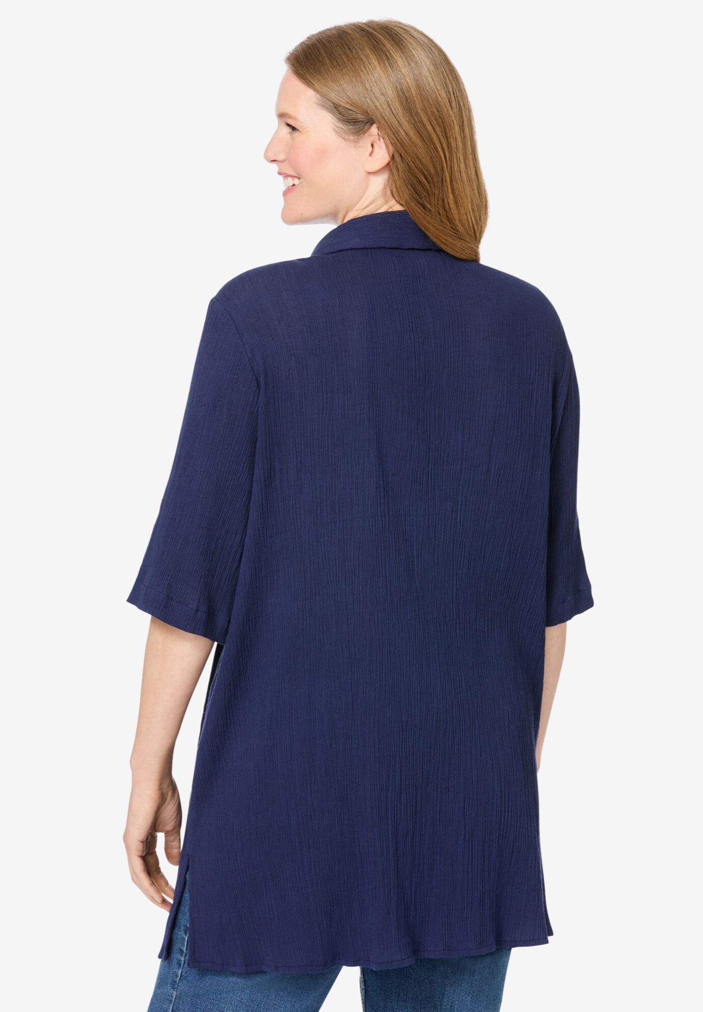 Embroidered Gauze Shirt, NAVY FLORAL EMBROIDERY, on-hover image number 1