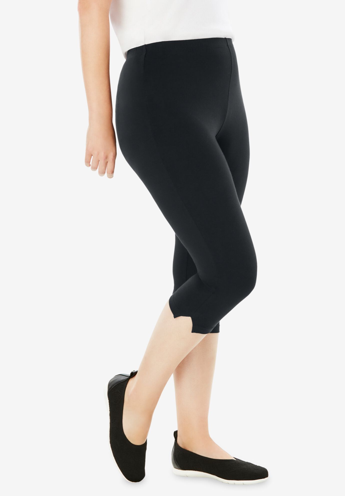 Stretch Cotton Capri Legging Sporty Cropped Style Black Woman Within