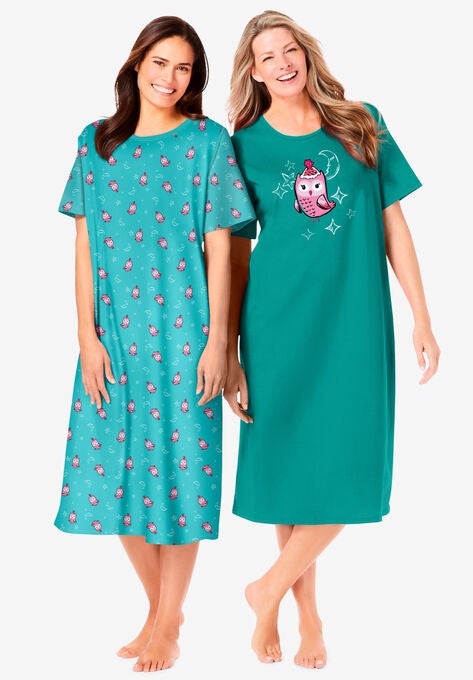 2-Pack Long Sleepshirts, WATERFALL OWL, hi-res image number null