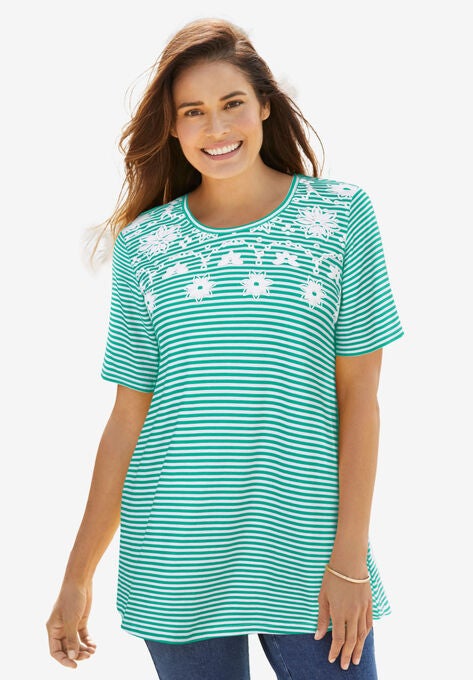 Striped Tee, PRETTY JADE MINI STRIPE, hi-res image number null