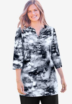 Three-Quarter Sleeve Notch-Neck Tunic