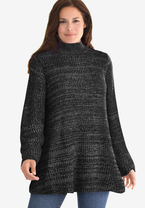 Pullover Shaker Trapeze Sweater, BLACK WHITE MARLED, hi-res image number null