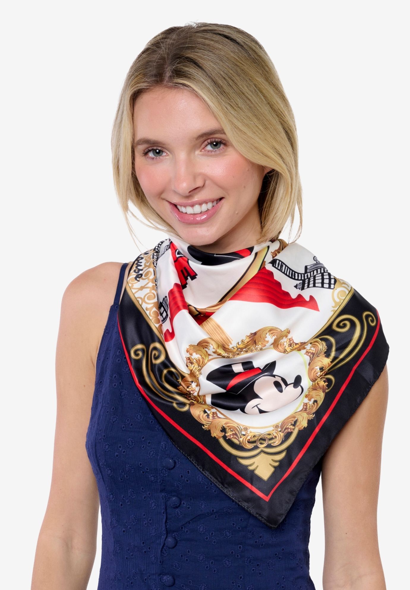 Disney Mickey Mouse Top Hat 35" x 35" Silky Square Scarf Head Wrap Neck Scarf
