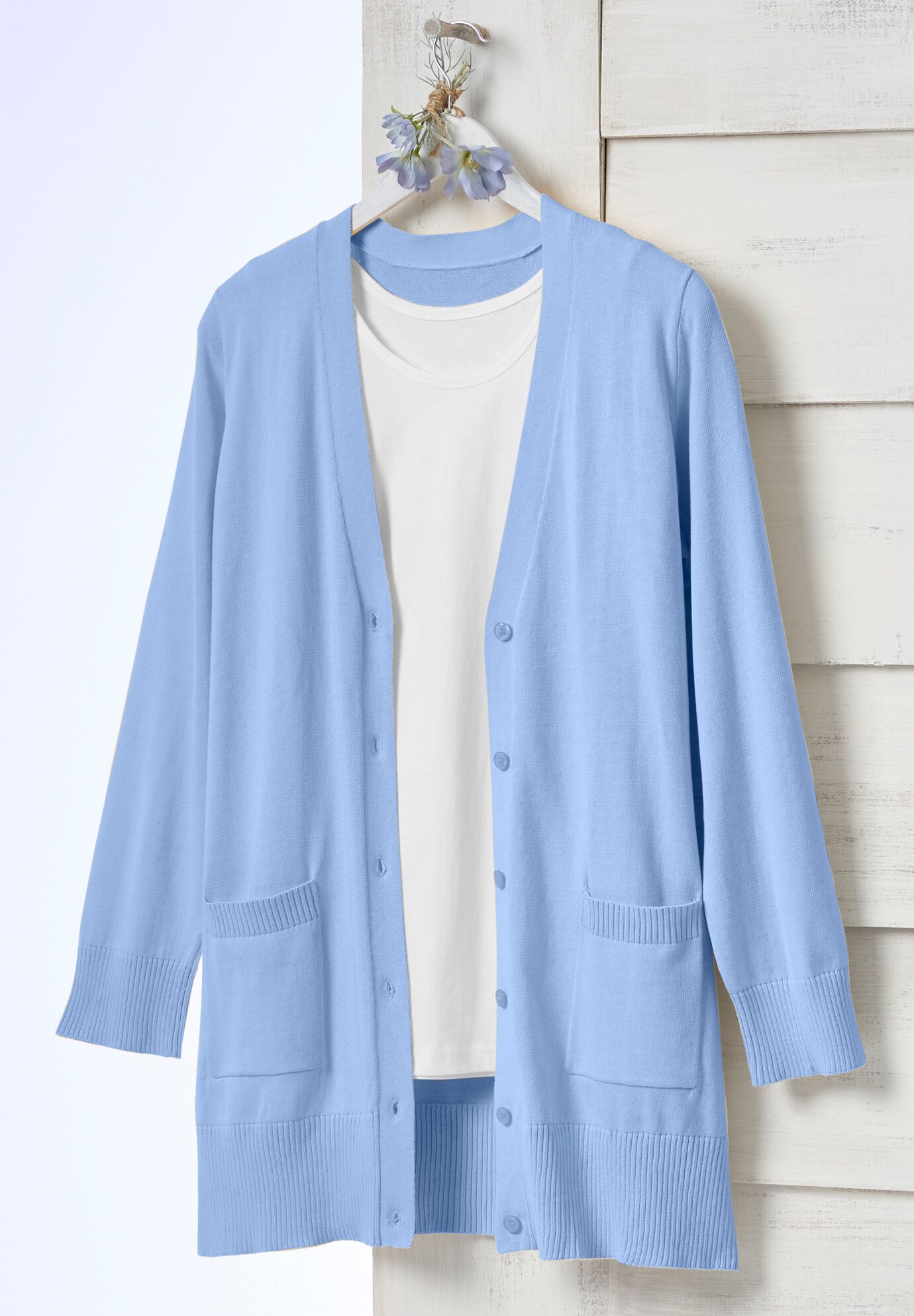 Perfect Longer-Length Cotton Cardigan Sweater, , alternate image number 3