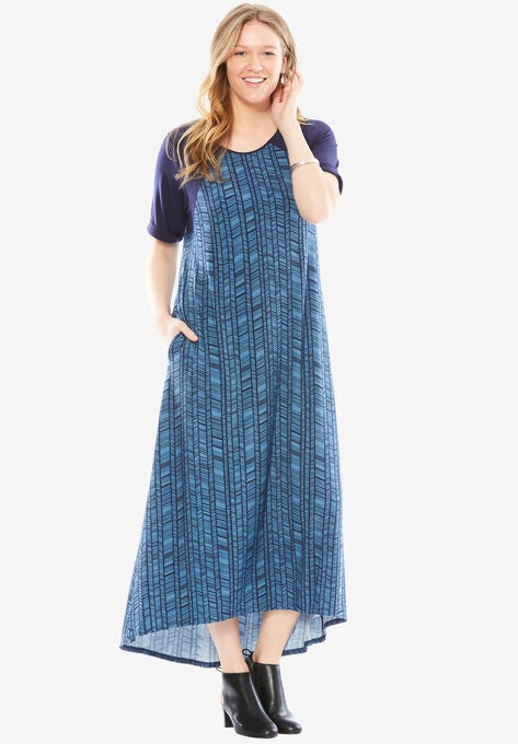 Colorblock Print Knit Dress Plus Size Casual Dresses Woman Within