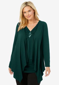 Layered look long top with sequined inset
