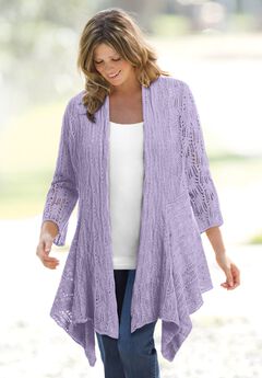 Open Front Pointelle Cardigan Sweater