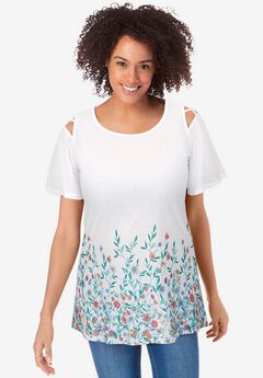 Lattice-Detail Cold-Shoulder Tee