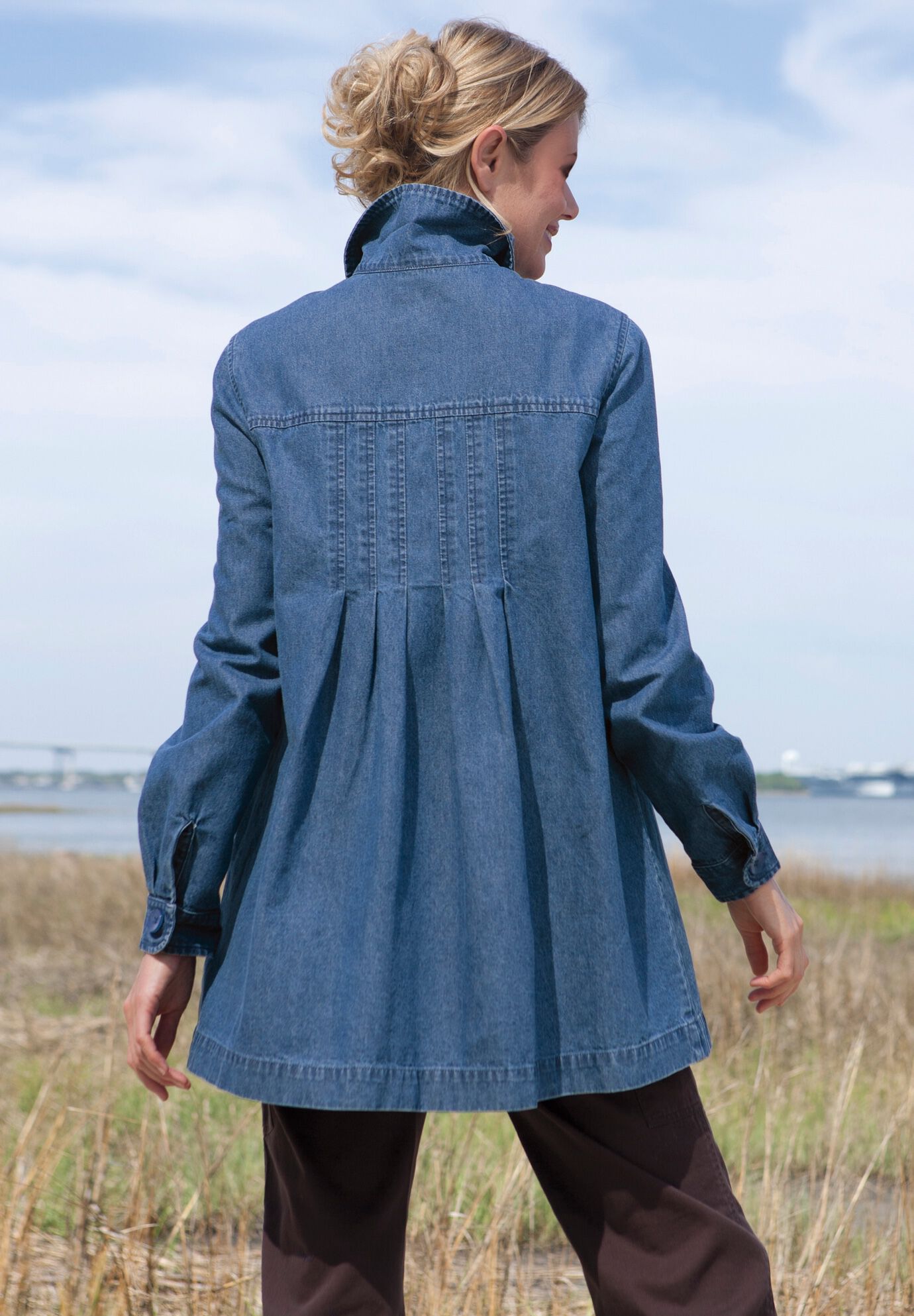 Woman within denim jacket on sale