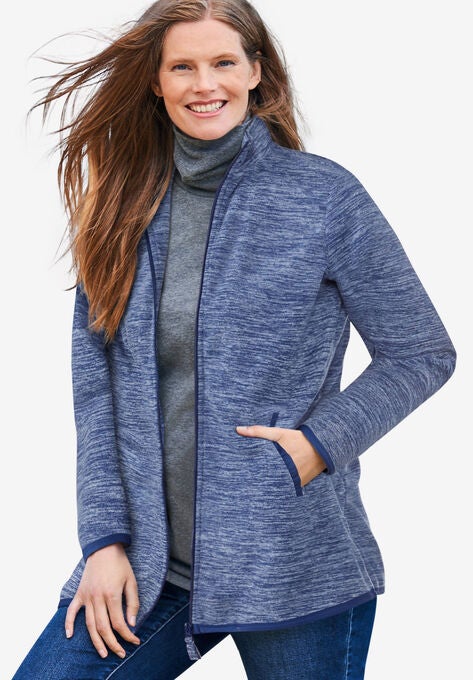 Zip-Front Microfleece Jacket, EVENING BLUE MARLED, hi-res image number null