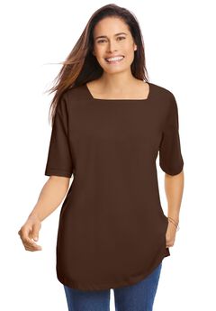 Perfect Elbow-Sleeve Square-Neck Tee