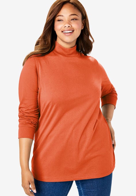 Perfect Long Sleeve Mock Turtleneck Plus Size Tops Woman Within