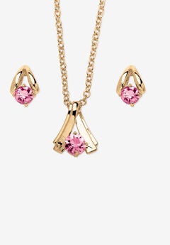 Simulated Birthstone Solitaire Pendant and Earring Set with FREE Gift in Goldtone, Boxed