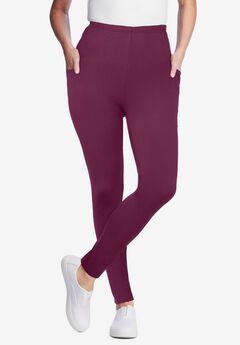 Stretch-Cotton Knit Pull-On Pocket Leggings