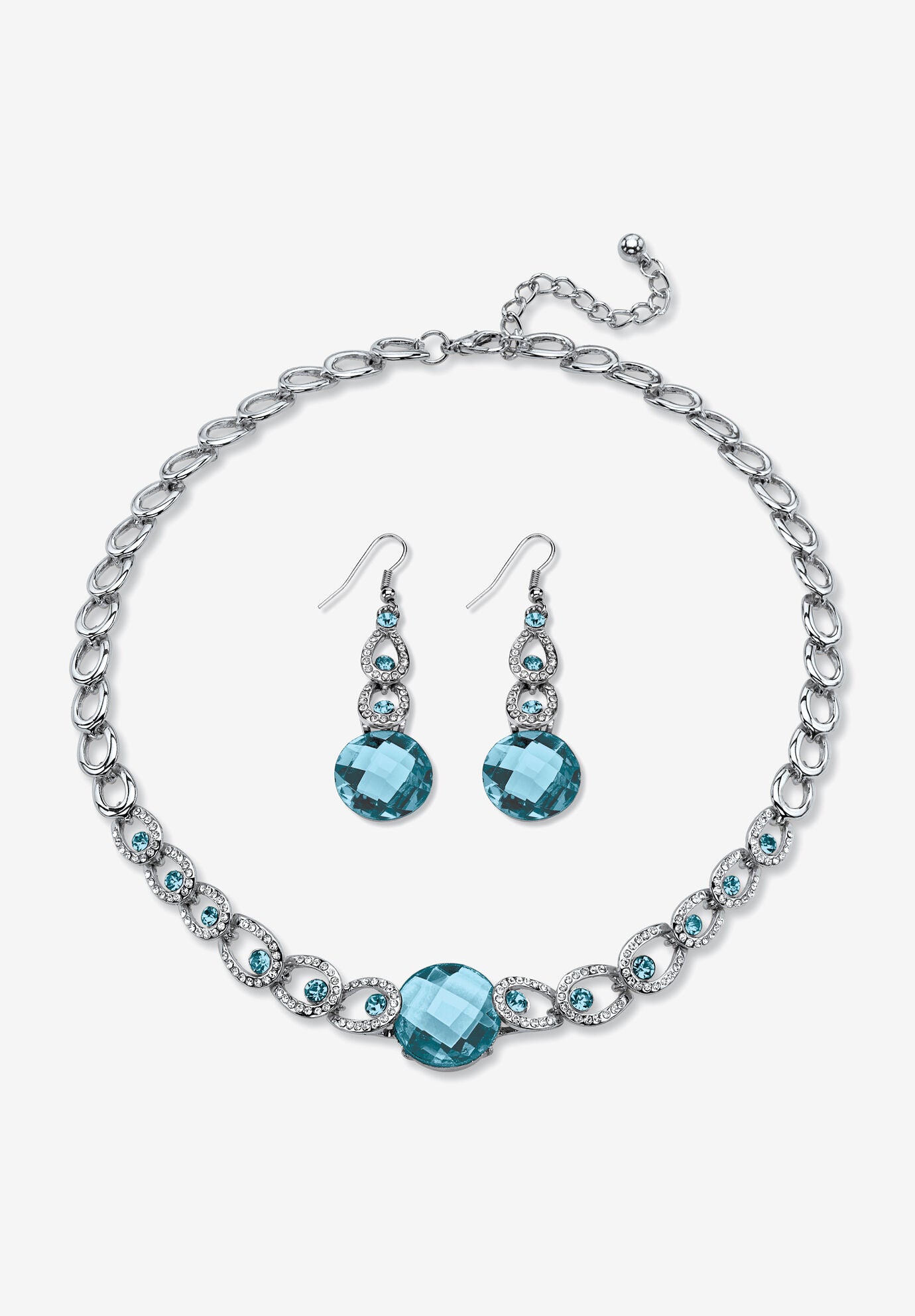 Silver Tone Collar Necklace and Earring Set, Simulated Birthstone, DECEMBER, hi-res image number 0