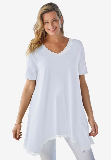 Lace Hankey Hem Tunic, WHITE, hi-res image number null