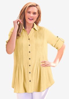 Pintucked Button Down Gauze Shirt