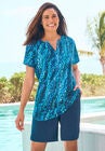 Split-Neck Short Sleeve Swim Tee with Built-In Bra, , hi-res image number null