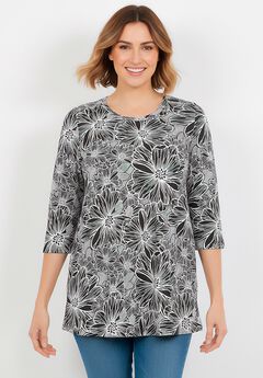 Perfect Printed Three-Quarter-Sleeve Scoopneck Tunic