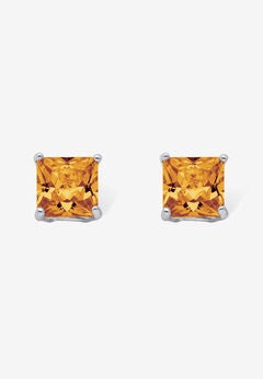 Sterling Silver Stud Princess Cut Simulated Birthstone Stud Earrings