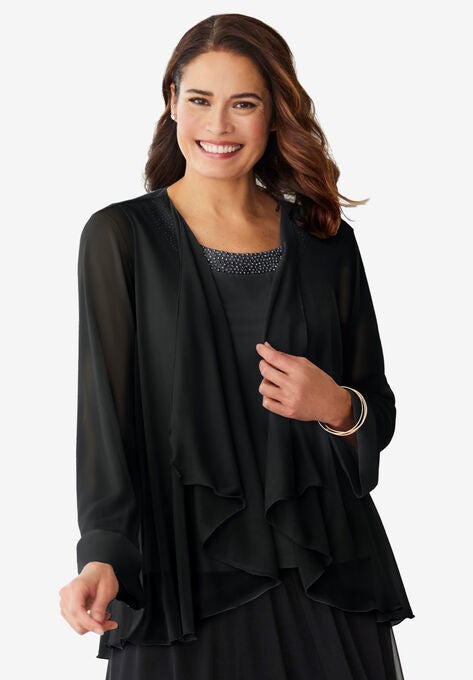 2-piece Sheer Jacket Set, BLACK, hi-res image number null