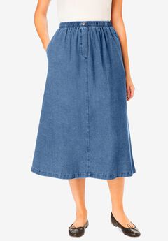 7-Day Elastic-Waist All-Cotton Pull-On Denim Jeans Skirt