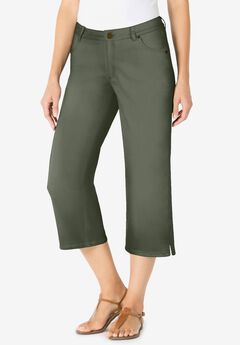 Womens Plus-Size Stretch Denim Five-Pocket Capri Jeans