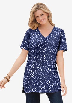 Perfect Printed Short-Sleeve Shirred V-Neck Tunic