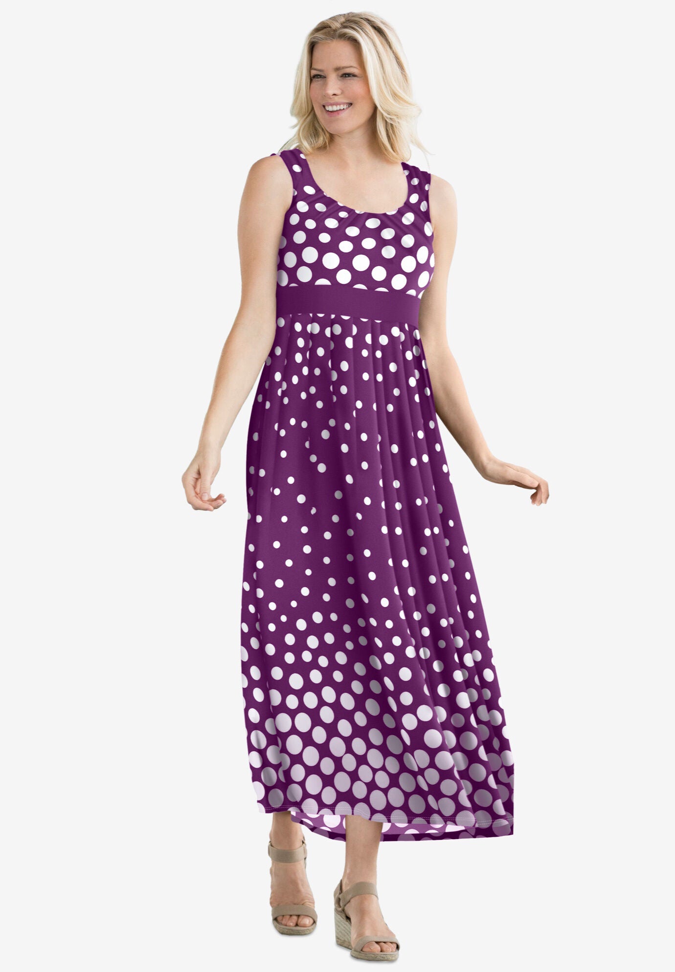 Plus Size BandedWaist Maxi Dress, Waterfall Ombre Dot Woman Within