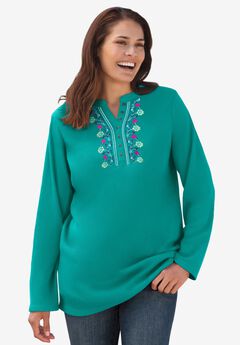 Embroidered Thermal Henley Tee